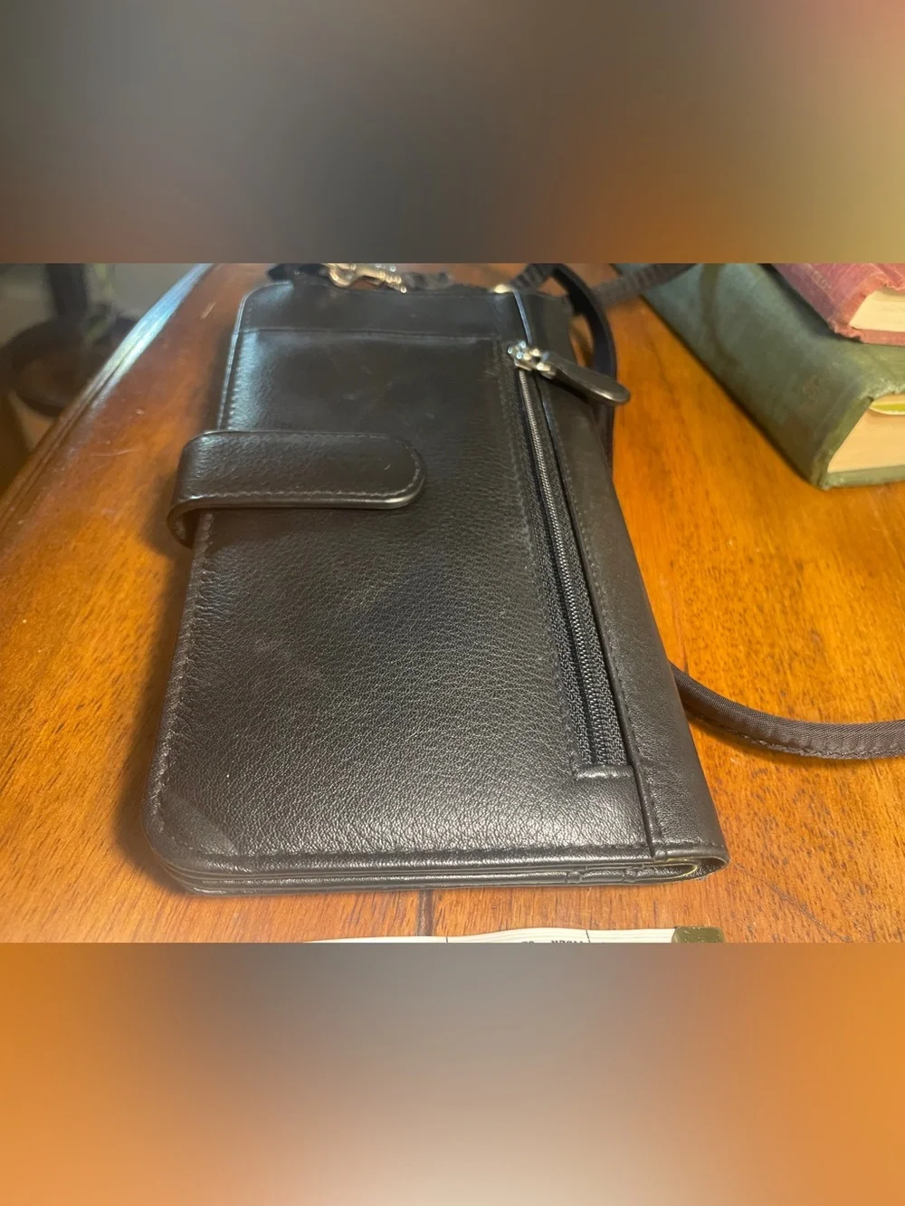 Black Leather RFiD Blocking Crossbody Long Wallet - Unisex Travel Organizer